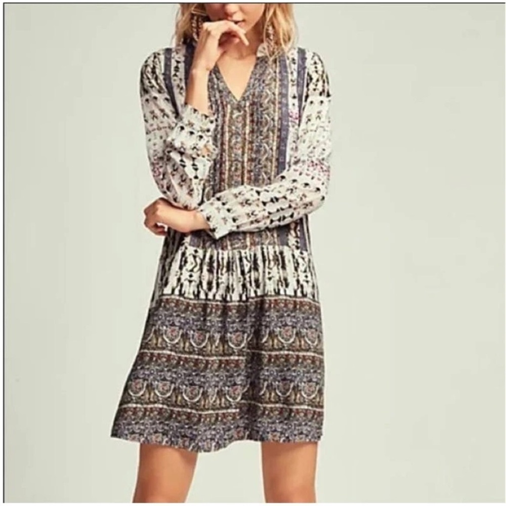 Anthropologie Tiny Mollie Dress Boho Drop Waist Long Sleeve Tunic Shift sz S